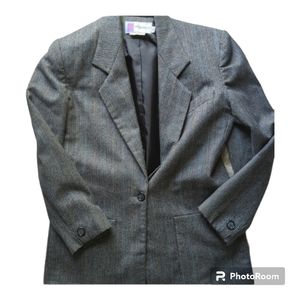 VTG PROPHECY Wool Blazer Dark Grey One Button Fitted Puff Shoulder 80's Art